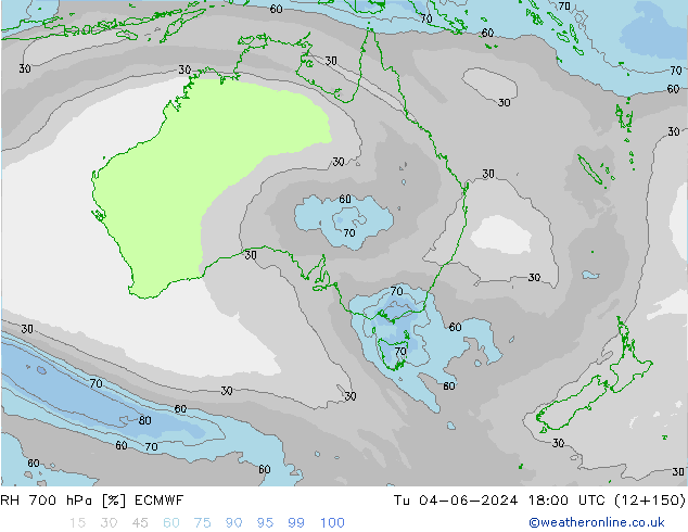 RH 700 hPa ECMWF wto. 04.06.2024 18 UTC