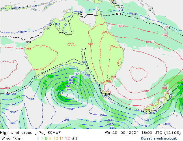 High wind areas ECMWF mer 29.05.2024 18 UTC