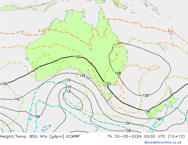 Geop./Temp. 850 hPa ECMWF jue 30.05.2024 00 UTC