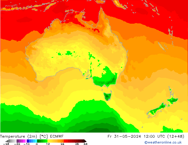 Sıcaklık Haritası (2m) ECMWF Cu 31.05.2024 12 UTC