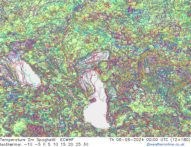 Temperature 2m Spaghetti ECMWF Th 06.06.2024 00 UTC