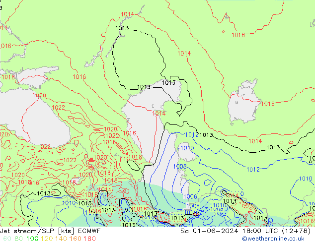 джет/приземное давление ECMWF сб 01.06.2024 18 UTC