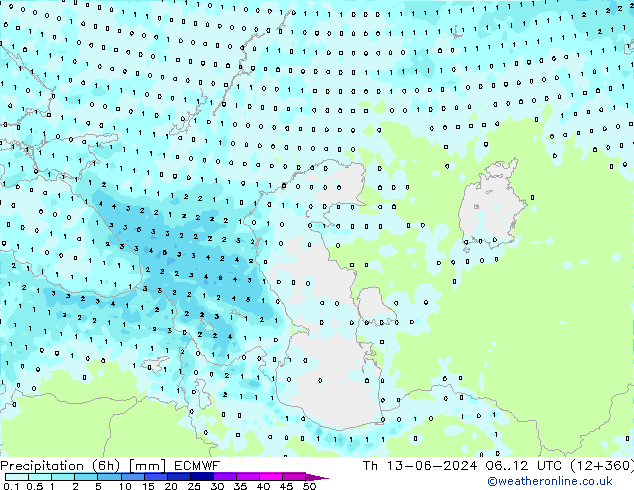 Precipitation (6h) ECMWF Th 13.06.2024 12 UTC