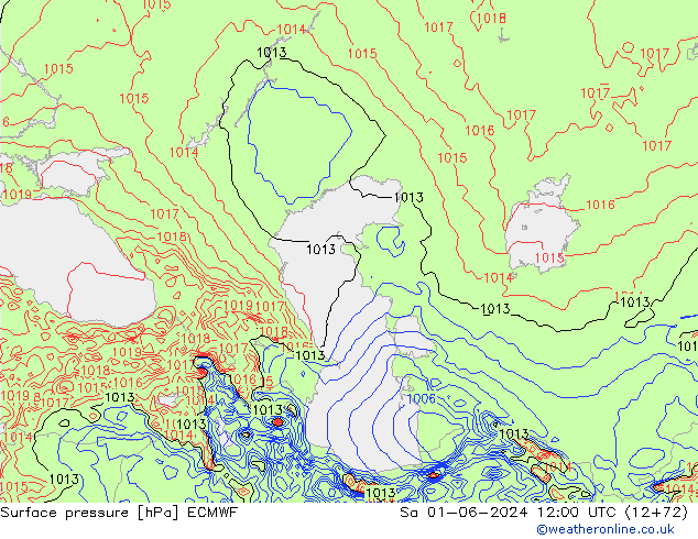 Surface pressure ECMWF Sa 01.06.2024 12 UTC