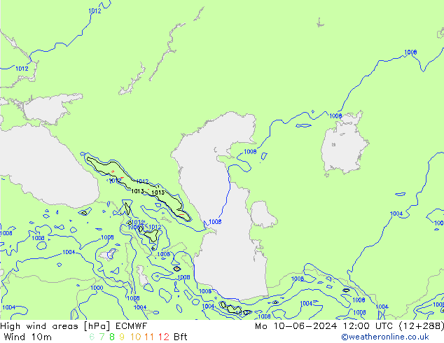 High wind areas ECMWF Mo 10.06.2024 12 UTC