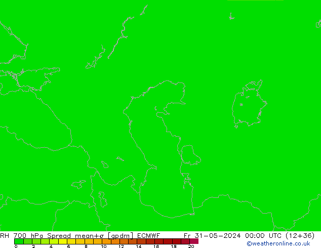 Humedad rel. 700hPa Spread ECMWF vie 31.05.2024 00 UTC