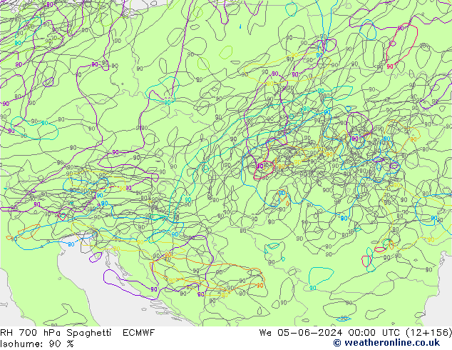 700 hPa Nispi Nem Spaghetti ECMWF Çar 05.06.2024 00 UTC