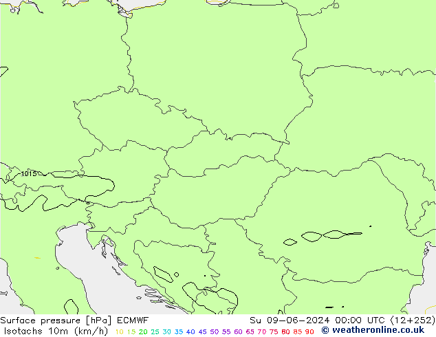 Isotachs (kph) ECMWF Su 09.06.2024 00 UTC