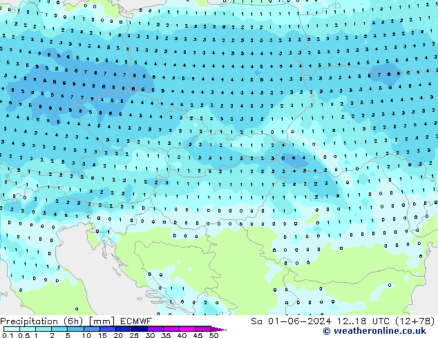 Precipitation (6h) ECMWF Sa 01.06.2024 18 UTC