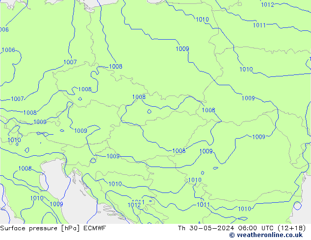 Atmosférický tlak ECMWF Čt 30.05.2024 06 UTC