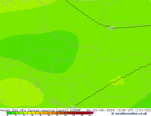 Height 500 hPa Spread ECMWF Mo 03.06.2024 12 UTC