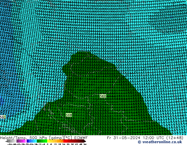 Height/Temp. 500 hPa ECMWF pt. 31.05.2024 12 UTC