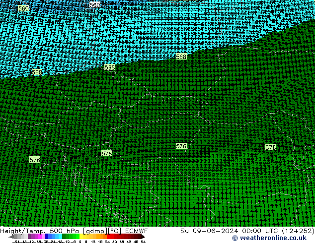 Yükseklik/Sıc. 500 hPa ECMWF Paz 09.06.2024 00 UTC