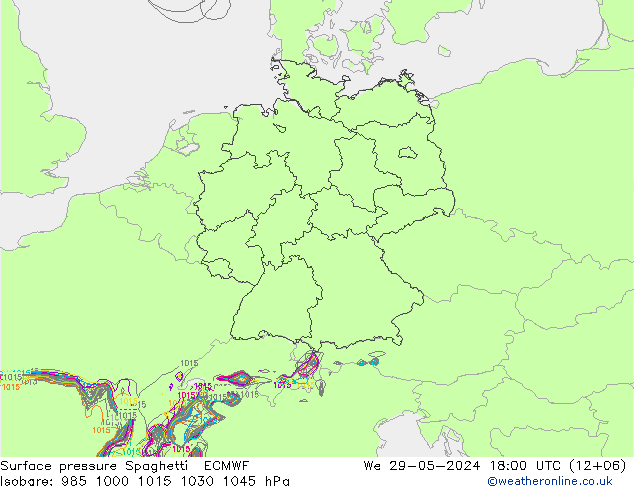 Surface pressure Spaghetti ECMWF We 29.05.2024 18 UTC