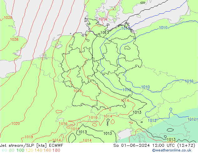 Jet stream/SLP ECMWF Sa 01.06.2024 12 UTC