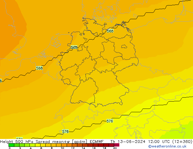 500 hPa Yüksekliği Spread ECMWF Per 13.06.2024 12 UTC