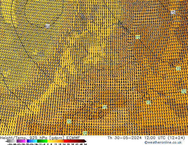 Height/Temp. 925 hPa ECMWF Qui 30.05.2024 12 UTC