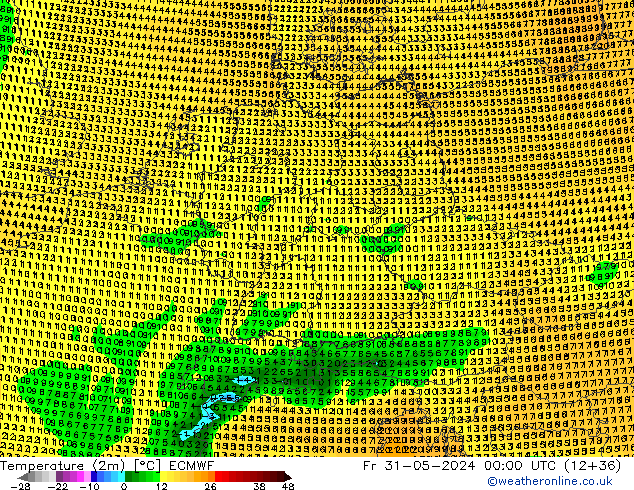 Temperature (2m) ECMWF Fr 31.05.2024 00 UTC