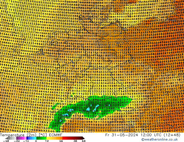 Temperature (2m) ECMWF Fr 31.05.2024 12 UTC