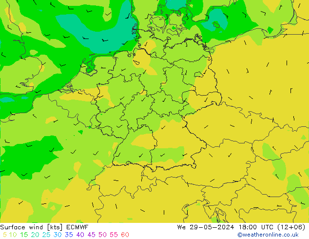 Surface wind ECMWF We 29.05.2024 18 UTC