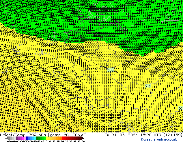 Hoogte/Temp. 700 hPa ECMWF di 04.06.2024 18 UTC