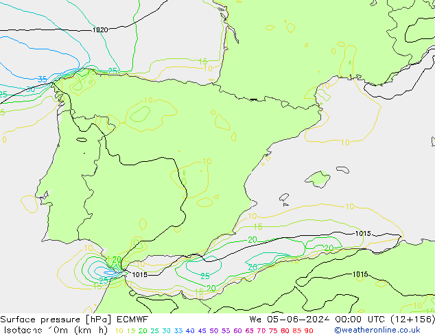 Isotachen (km/h) ECMWF Mi 05.06.2024 00 UTC