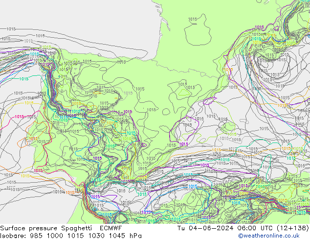 приземное давление Spaghetti ECMWF вт 04.06.2024 06 UTC