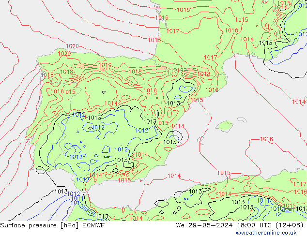 Surface pressure ECMWF We 29.05.2024 18 UTC