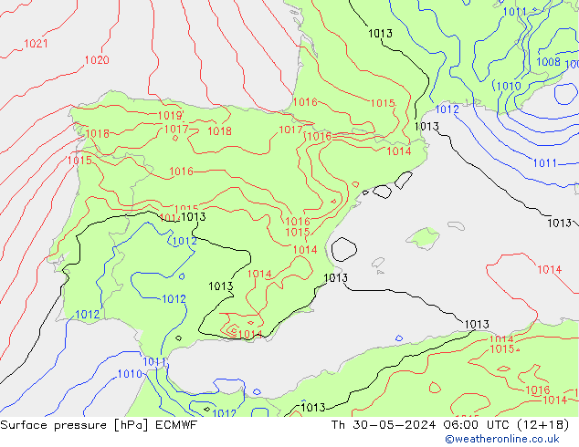 Atmosférický tlak ECMWF Čt 30.05.2024 06 UTC