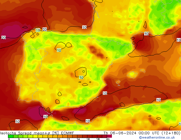 Isotachs Spread ECMWF Th 06.06.2024 00 UTC