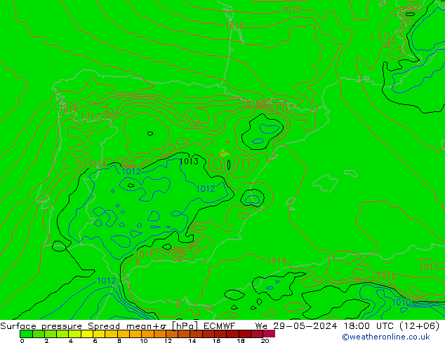 Surface pressure Spread ECMWF We 29.05.2024 18 UTC