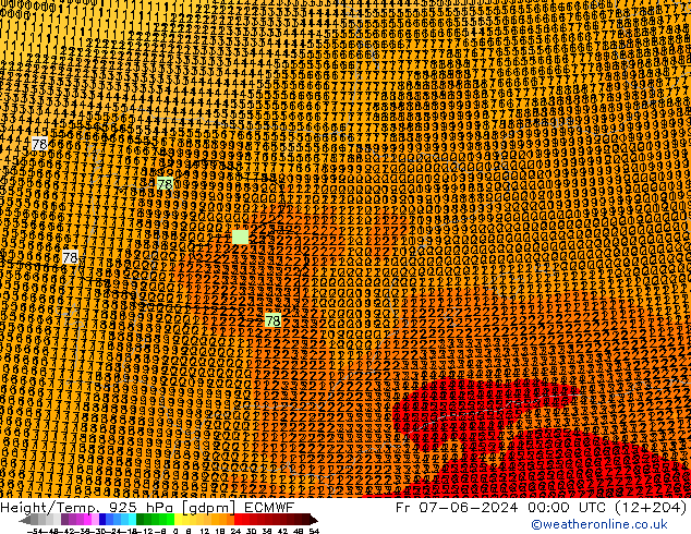 Hoogte/Temp. 925 hPa ECMWF vr 07.06.2024 00 UTC