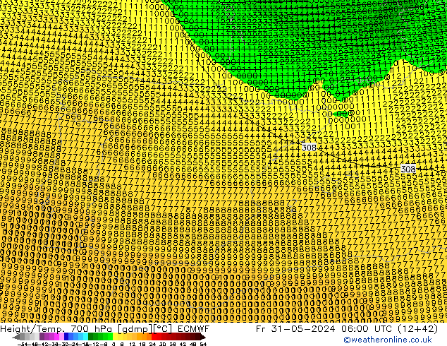 Height/Temp. 700 hPa ECMWF Fr 31.05.2024 06 UTC