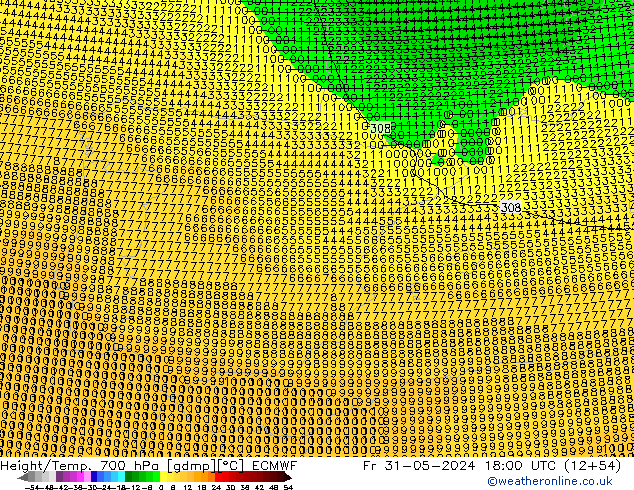 Height/Temp. 700 hPa ECMWF Fr 31.05.2024 18 UTC