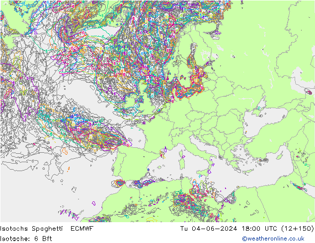 Isotachen Spaghetti ECMWF di 04.06.2024 18 UTC