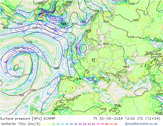 Eşrüzgar Hızları (km/sa) ECMWF Per 30.05.2024 12 UTC