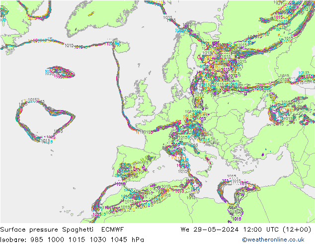 Surface pressure Spaghetti ECMWF We 29.05.2024 12 UTC