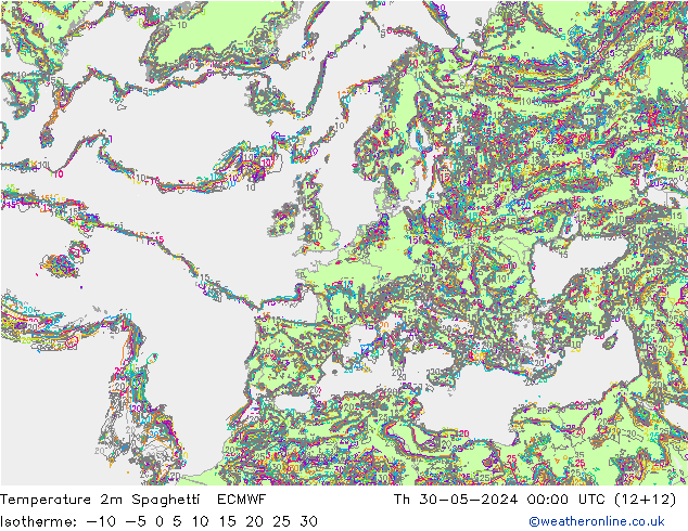 карта температуры Spaghetti ECMWF чт 30.05.2024 00 UTC