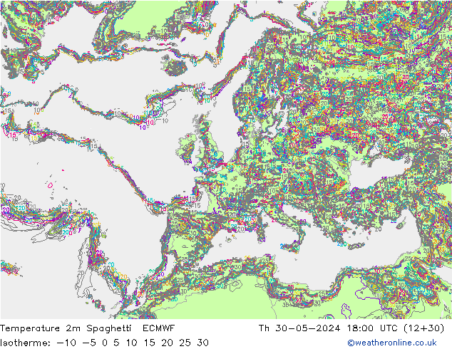 Sıcaklık Haritası 2m Spaghetti ECMWF Per 30.05.2024 18 UTC