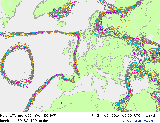Height/Temp. 925 hPa ECMWF Pá 31.05.2024 06 UTC