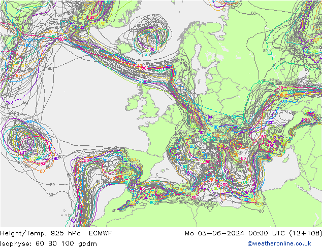 Height/Temp. 925 hPa ECMWF pon. 03.06.2024 00 UTC