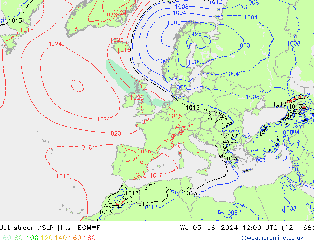 Jet stream/SLP ECMWF We 05.06.2024 12 UTC