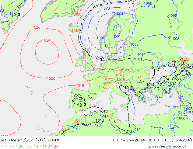 Jet Akımları/SLP ECMWF Cu 07.06.2024 00 UTC