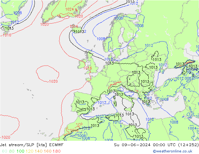Jet stream/SLP ECMWF Ne 09.06.2024 00 UTC