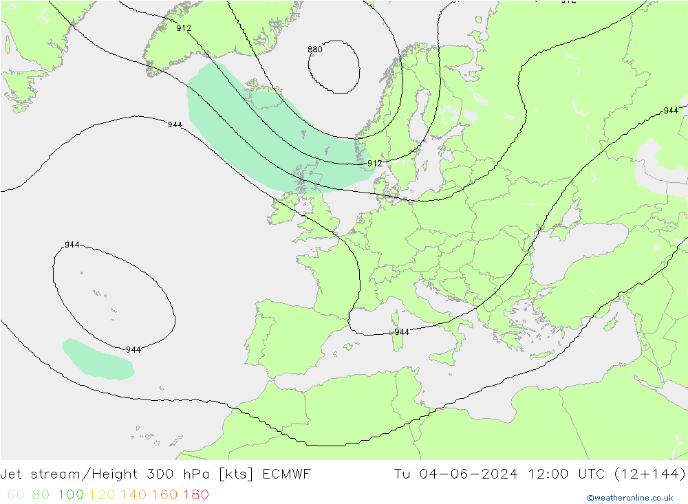 Jet stream/Height 300 hPa ECMWF Tu 04.06.2024 12 UTC