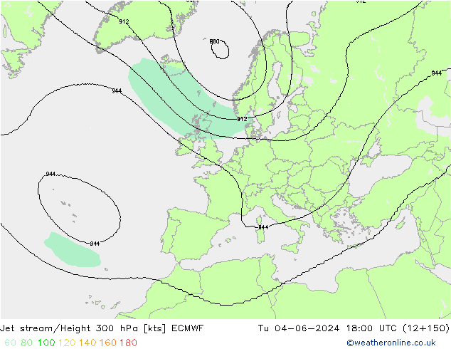 Jet stream/Height 300 hPa ECMWF Tu 04.06.2024 18 UTC