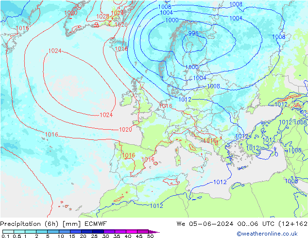 Precipitation (6h) ECMWF We 05.06.2024 06 UTC