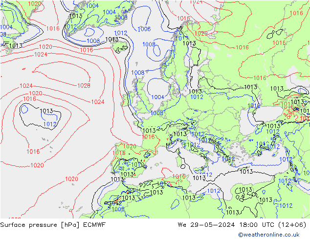 ciśnienie ECMWF śro. 29.05.2024 18 UTC
