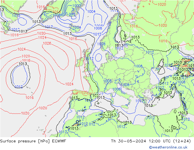 ciśnienie ECMWF czw. 30.05.2024 12 UTC