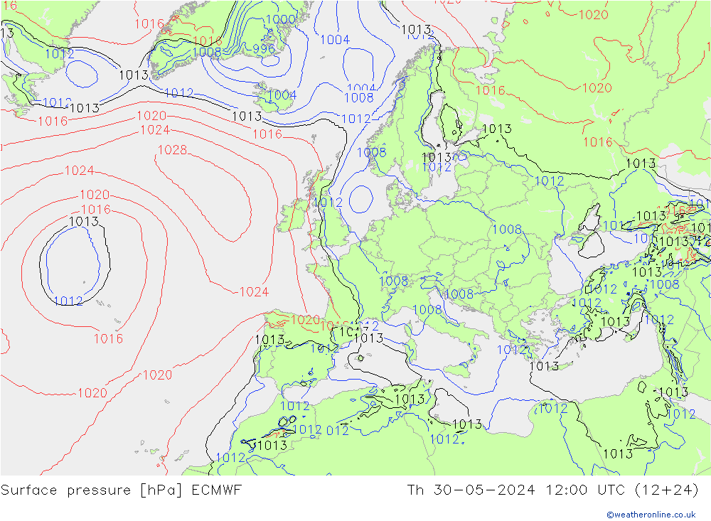 Atmosférický tlak ECMWF Čt 30.05.2024 12 UTC